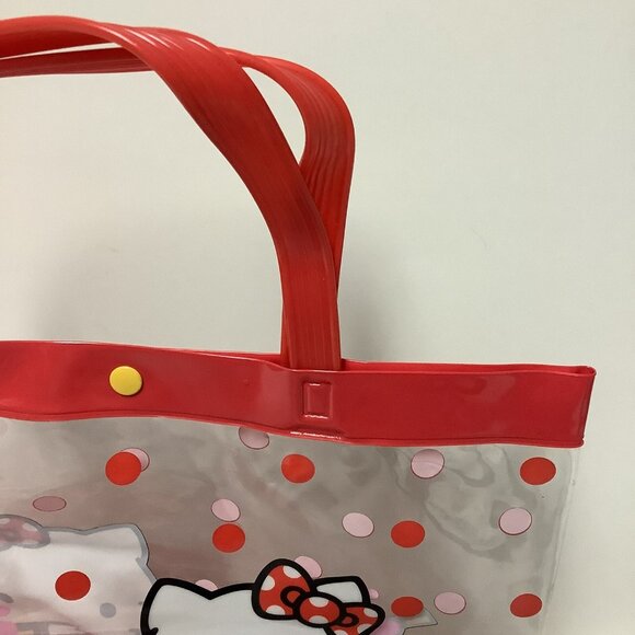 Vintage 1995 Hello Kitty Clear Plastic Tote Bag Red Dots Tropical Flowers Birds - Picture 4 of 16